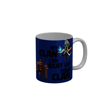 FunkyDecors My Clan Can Beat Up Your Clan Blue Quotes Ceramic Coffee Mug, 350 ml