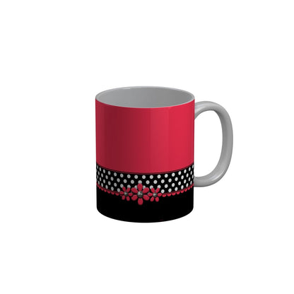 FunkyDecors Pink Black Flower Pattern Ceramic Coffee Mug