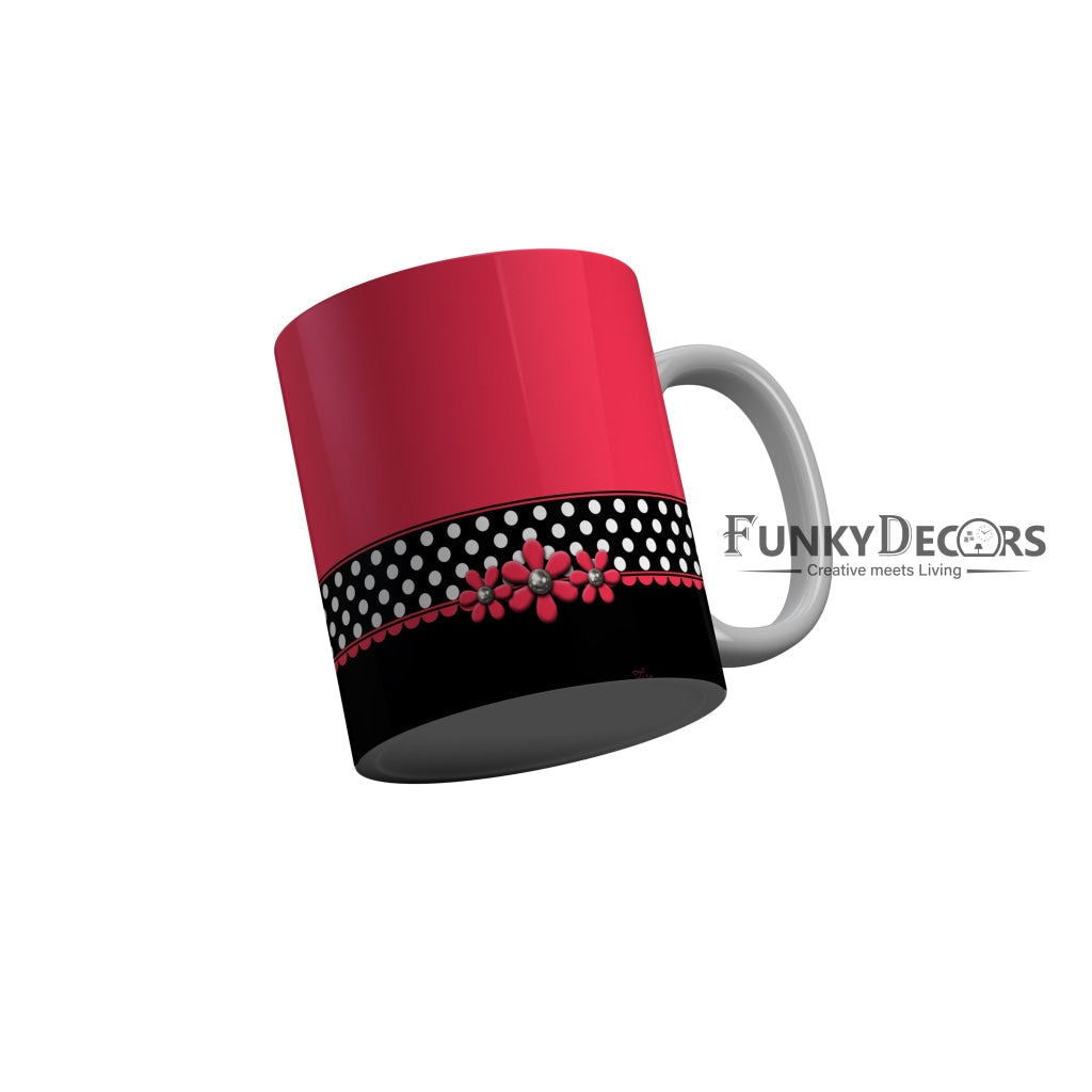 FunkyDecors Pink Black Flower Pattern Ceramic Coffee Mug