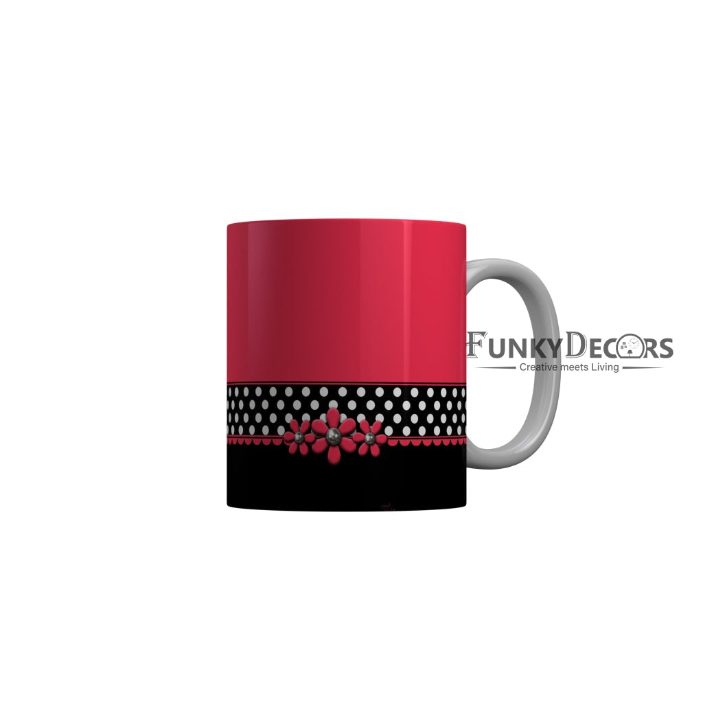 FunkyDecors Pink Black Flower Pattern Ceramic Coffee Mug