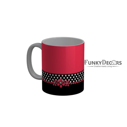 FunkyDecors Pink Black Flower Pattern Ceramic Coffee Mug