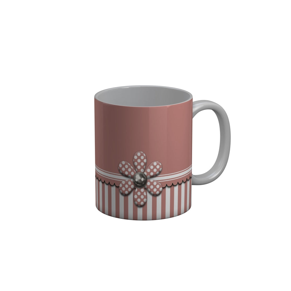 FunkyDecors Pink White Flower Pattern Ceramic Coffee Mug