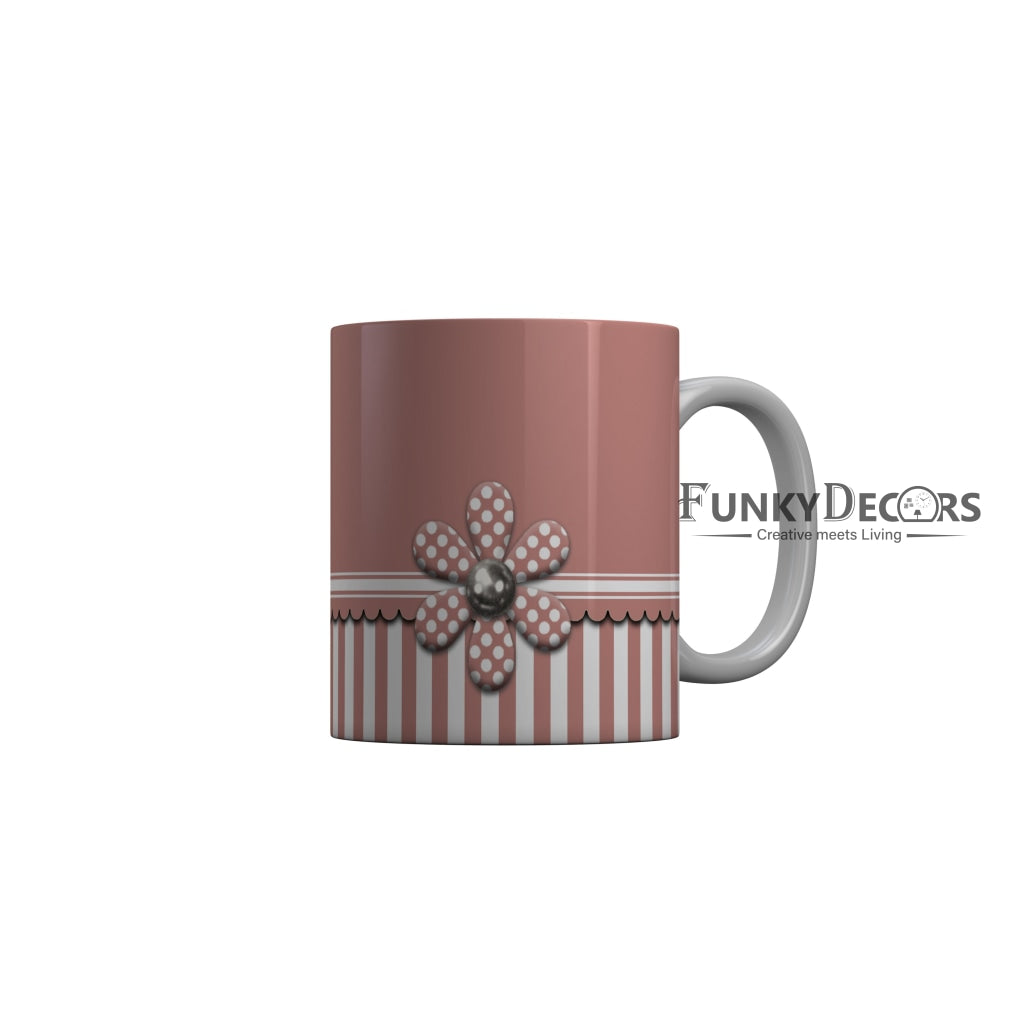 FunkyDecors Pink White Flower Pattern Ceramic Coffee Mug