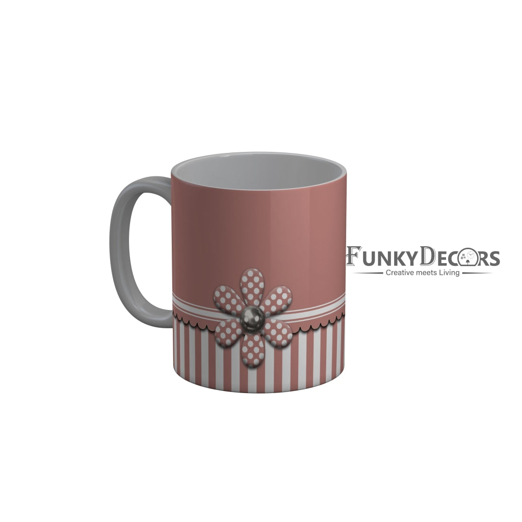 FunkyDecors Pink White Flower Pattern Ceramic Coffee Mug