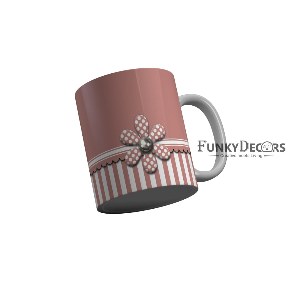 FunkyDecors Pink White Flower Pattern Ceramic Coffee Mug