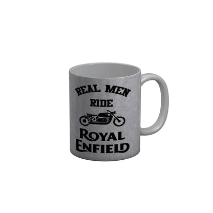 FunkyDecors Real Men Ride Royal Enfield Funny Quotes Ceramic Coffee Mug, 350 ml