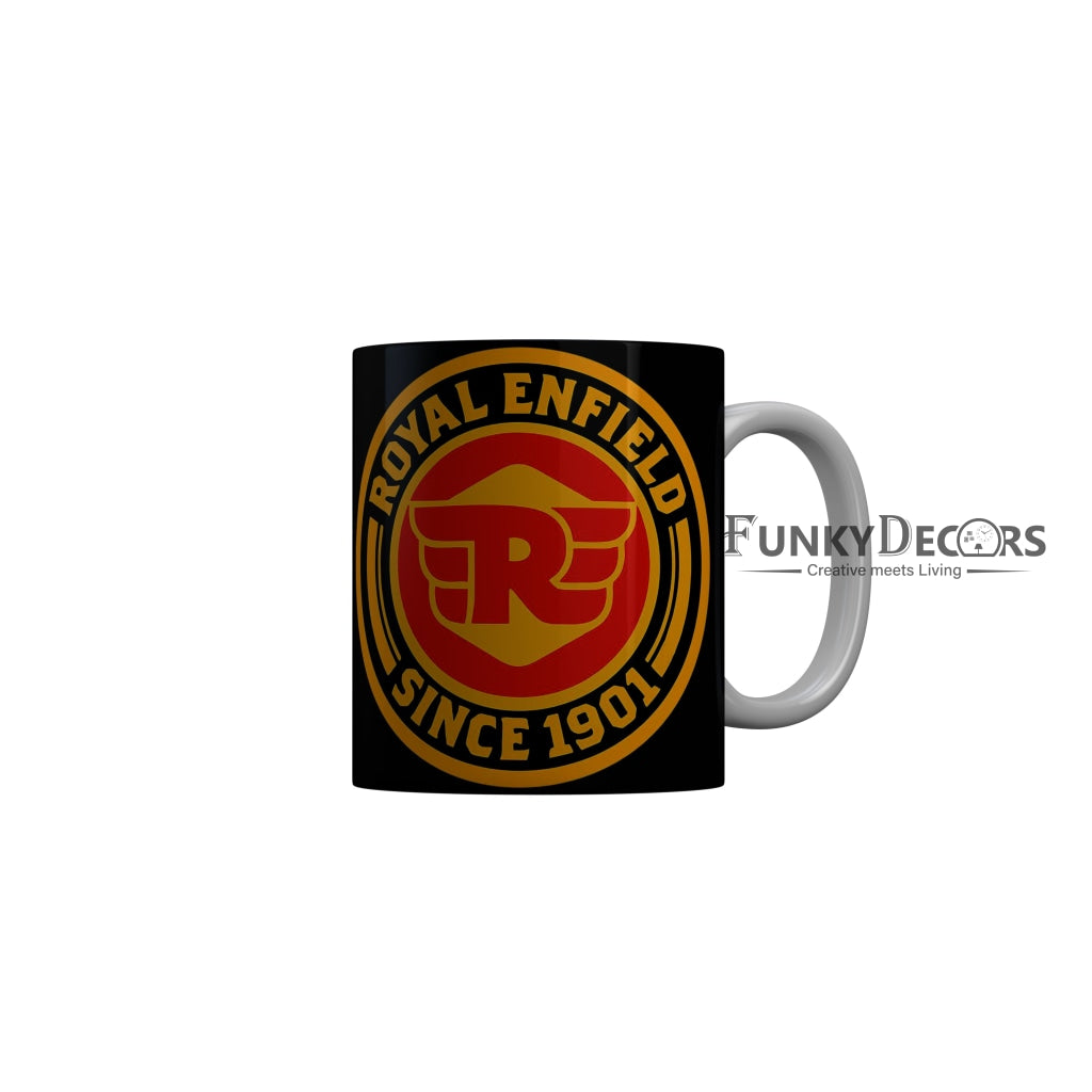 FunkyDecors Royal Enfield Since 1901 Black Ceramic Coffee Mug, 350 ml