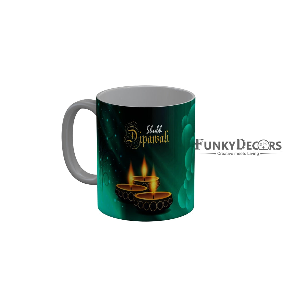 FunkyDecors Shubh Dipawali Special Diwali Ceramic Mug, 350 ML, Multicolor