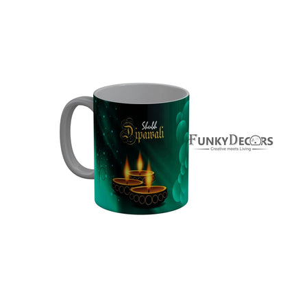 FunkyDecors Shubh Dipawali Special Diwali Ceramic Mug, 350 ML, Multicolor