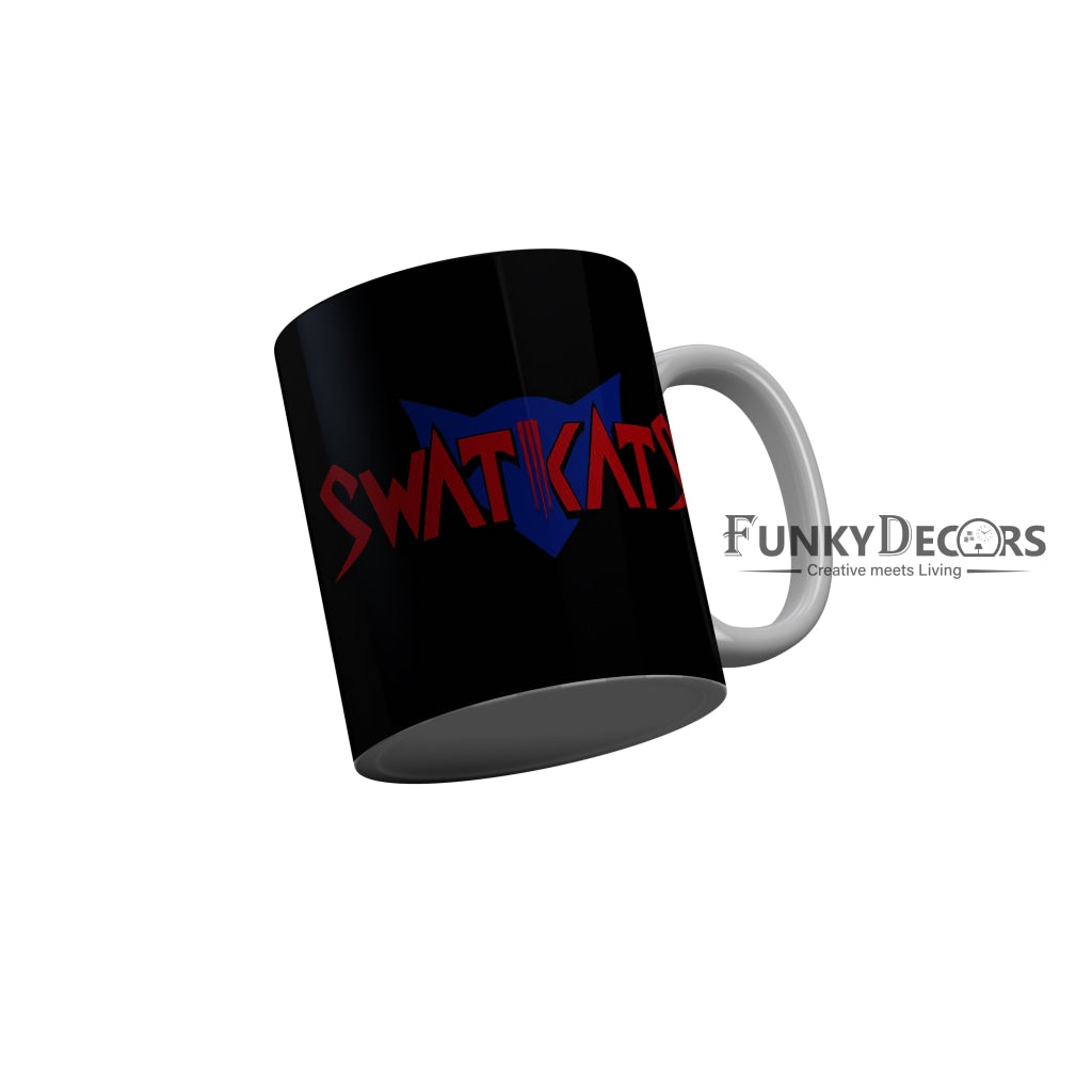 FunkyDecors Swatkats Black Quotes Ceramic Coffee Mug, 350 ml