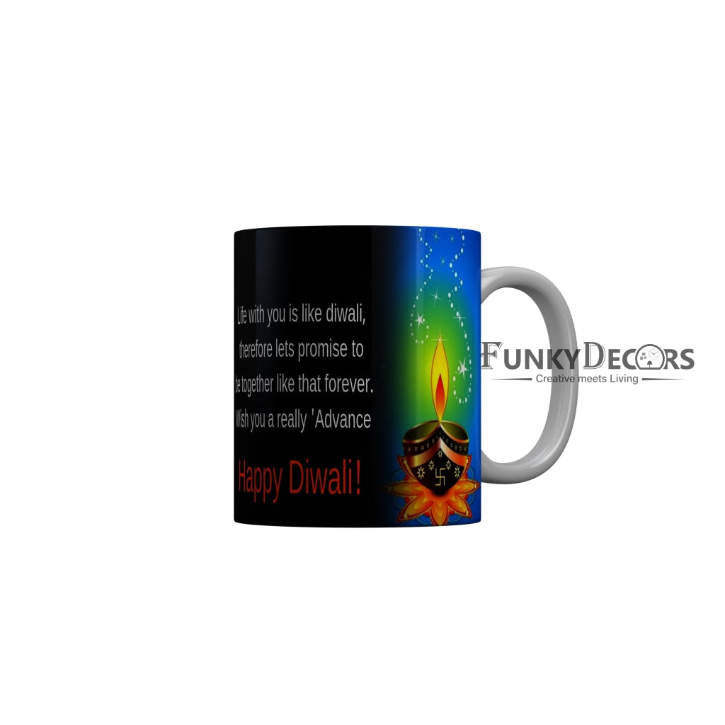 FunkyDecors Wish you a really advance Happy DiwaliCeramic Mug, 350 ML, Multicolor