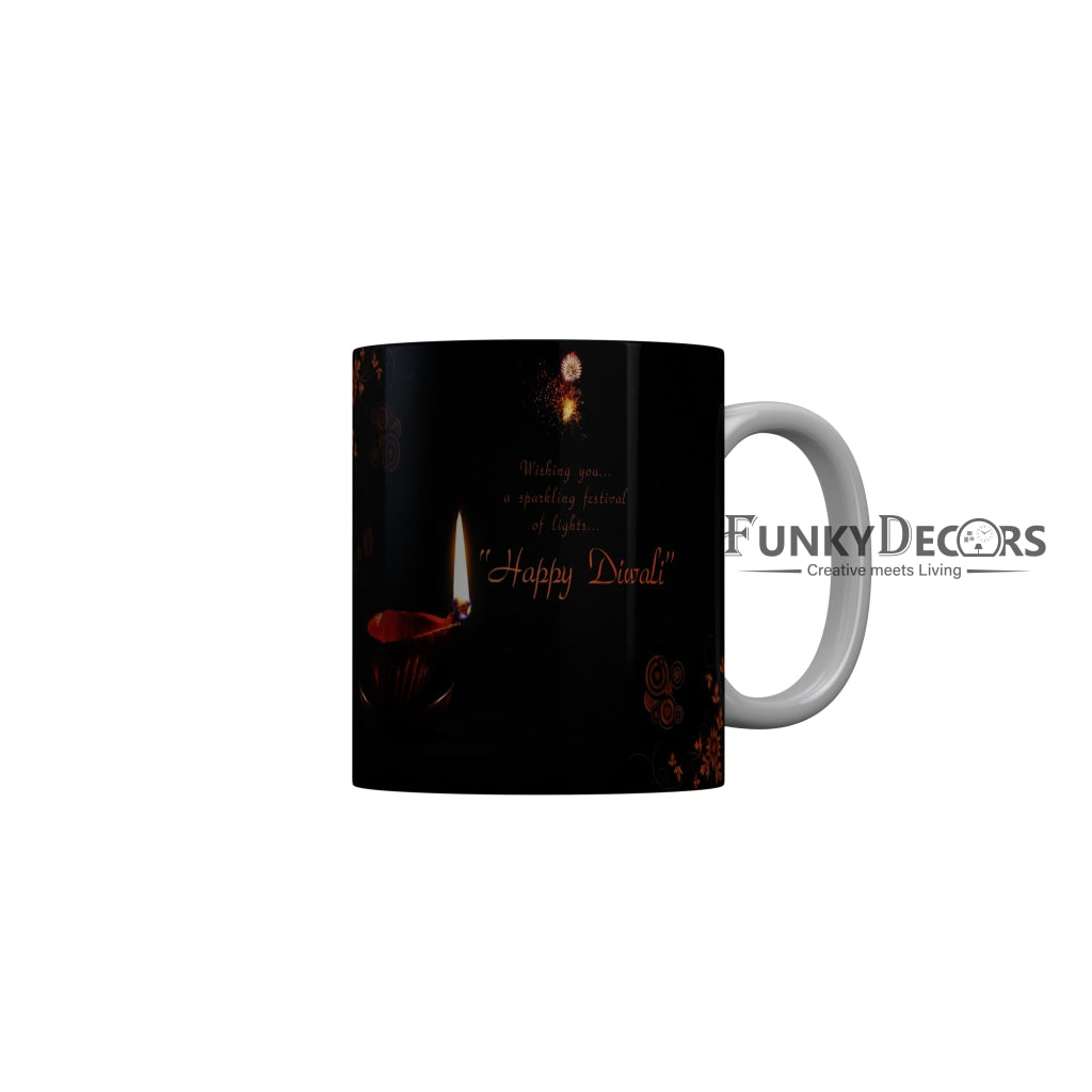 FunkyDecors Wish you a sparkling festival of lights Happy Diwali Ceramic Mug, 350 ML, Multicolor