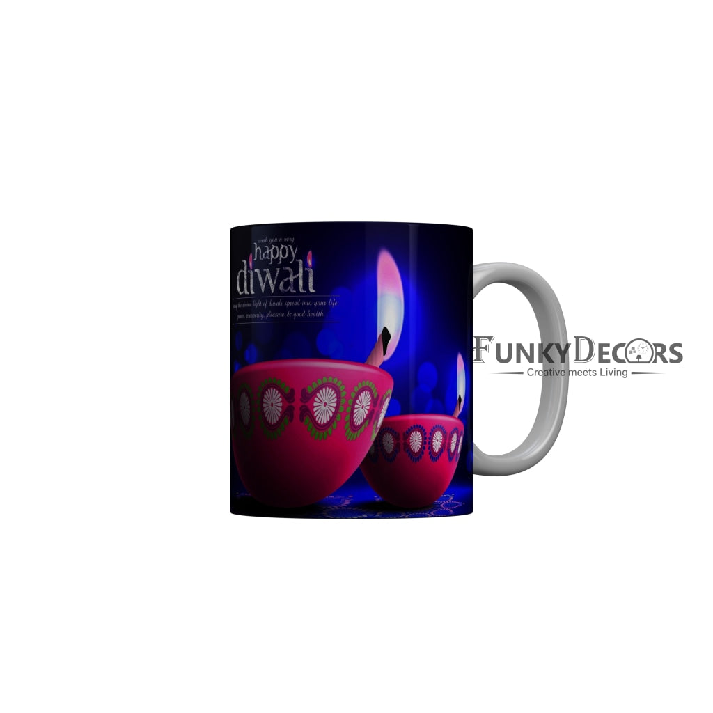 FunkyDecors Wish you a very Happy Diwali Ceramic Mug, 350 ML, Multicolor
