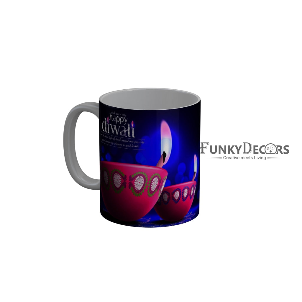 FunkyDecors Wish you a very Happy Diwali Ceramic Mug, 350 ML, Multicolor