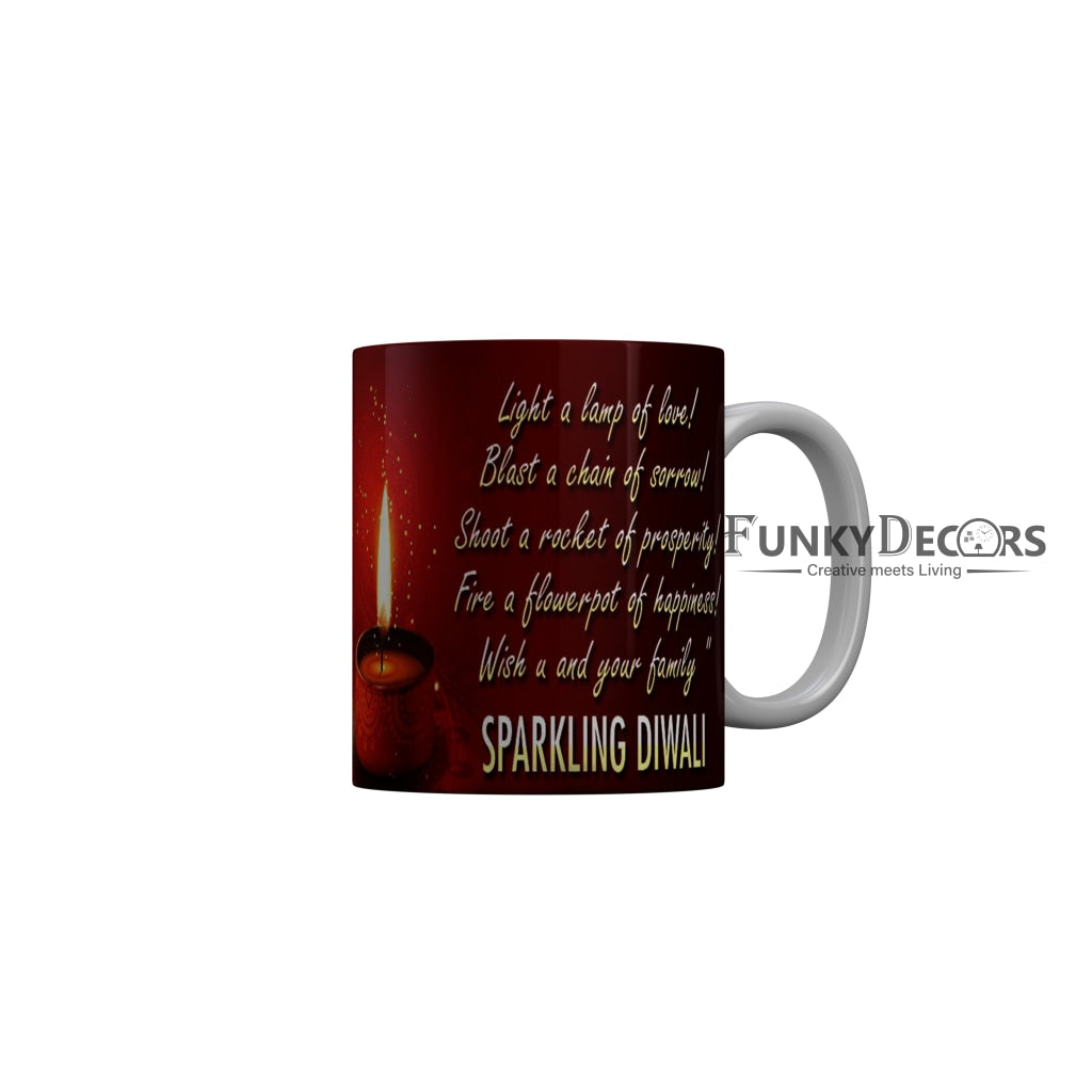 FunkyDecors Wish you and your family sparkling Diwali Ceramic Mug, 350 ML, Multicolor