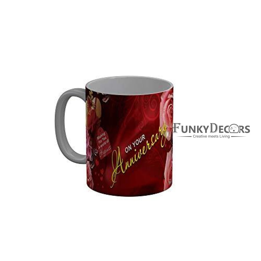 Funkydecors Wishing For You A World Happiness On Your Anniversary Ceramic Mug 350 Ml Multicolor Mugs