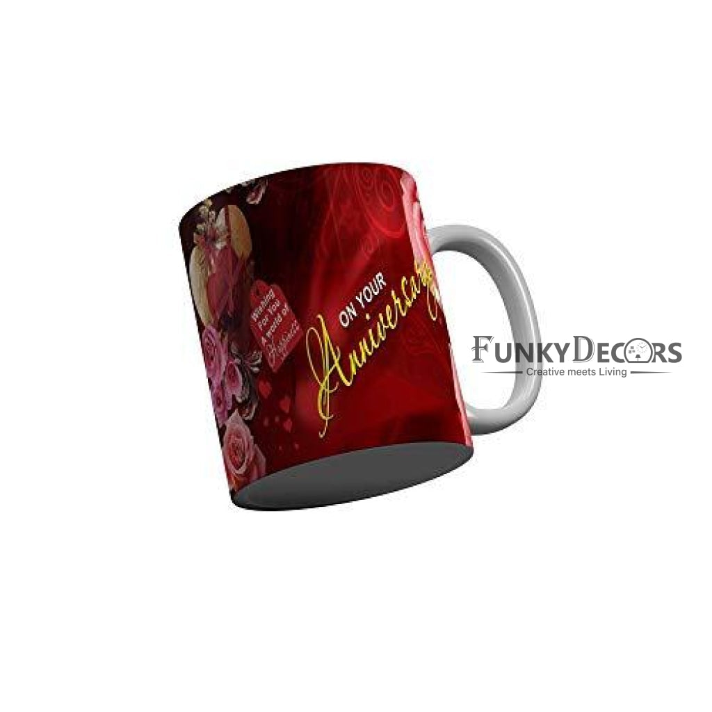 Funkydecors Wishing For You A World Happiness On Your Anniversary Ceramic Mug 350 Ml Multicolor Mugs
