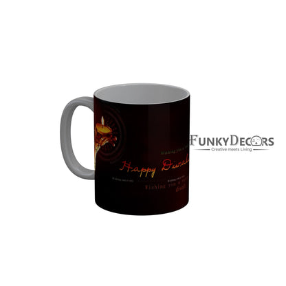 FunkyDecors Wishing you a very Happy Diwali Ceramic Mug, 350 ML, Multicolor