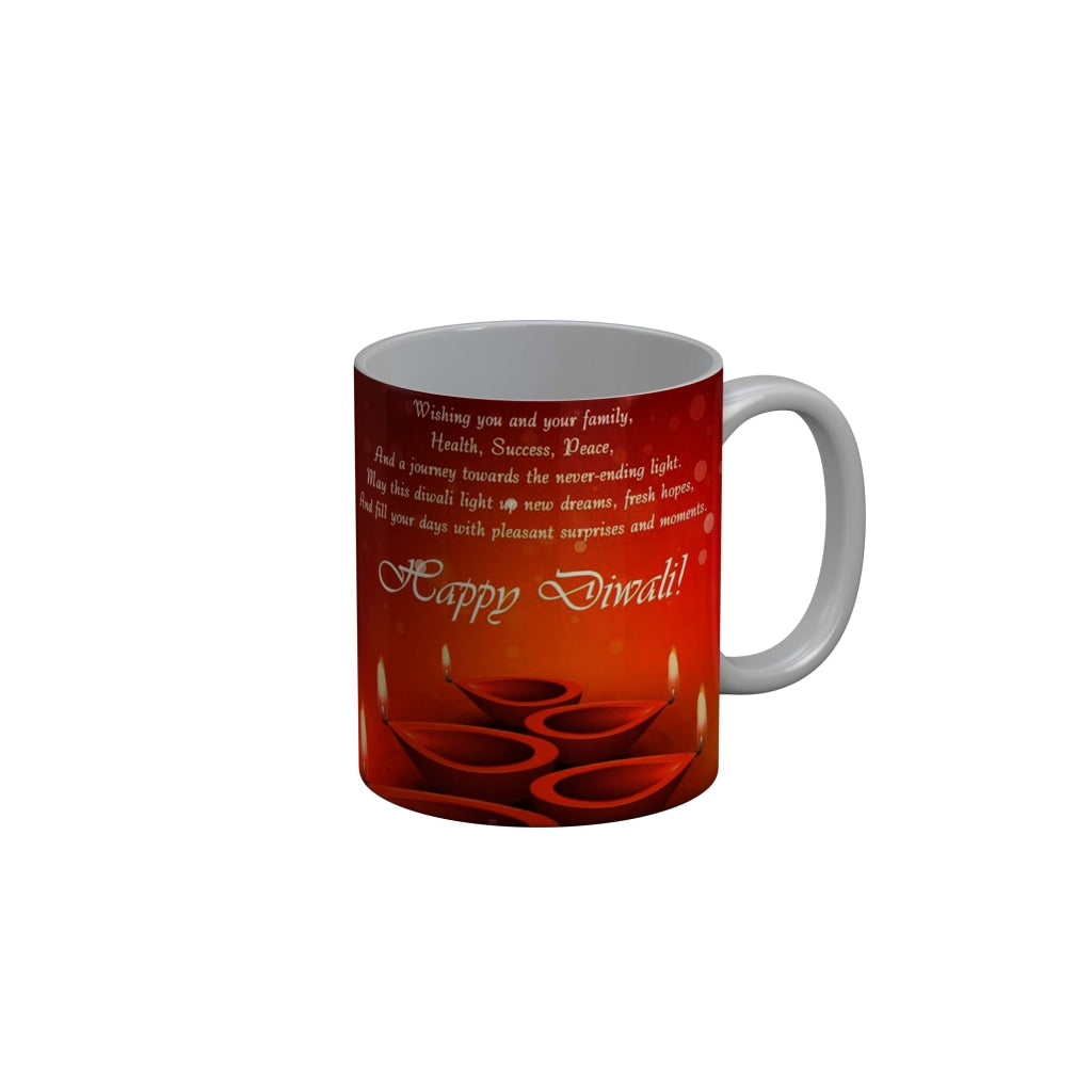FunkyDecors Wishing you and your family Health Success Peace Happy Diwali Ceramic Mug, 350 ML, Multicolor