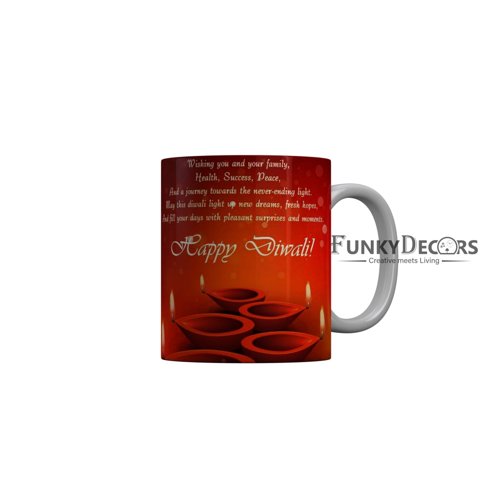 FunkyDecors Wishing you and your family Health Success Peace Happy Diwali Ceramic Mug, 350 ML, Multicolor