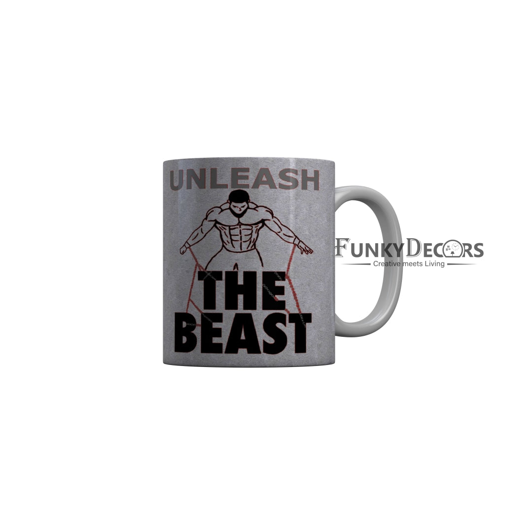 FunkyDecorsUnleash The Beast Grey Quotes Ceramic Coffee Mug, 350 ml