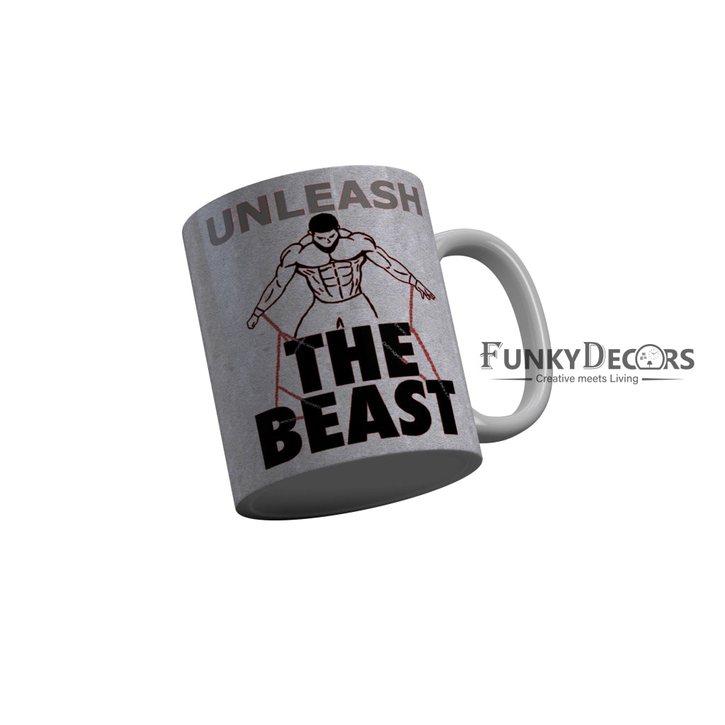 FunkyDecorsUnleash The Beast Grey Quotes Ceramic Coffee Mug, 350 ml