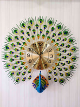 Load image into Gallery viewer, Funkytradition 3D Multicolor Peacock Feather Open Wall Clock Watch Decor For Home Office And Gifts
