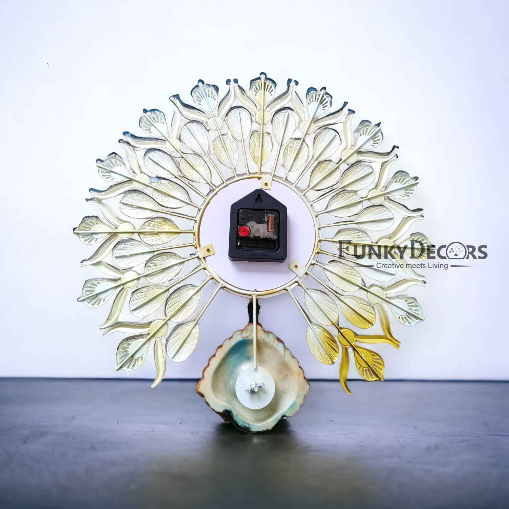 FunkyDecors 3D Peacock Feather Open Wall Clock Watch Decor For Home Office And Gifts 55 Cm Tall
