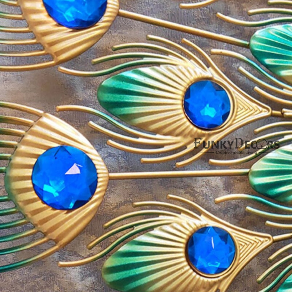 FunkyDecors 3D Peacock Feather Open Wall Clock Watch Decor For Home Office And Gifts 60 Cm Tall