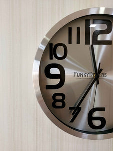 Funkytradition Big Font Silver Minimal Wall Clock Watch Decor For Home Office And Gifts 30 Cm Tall