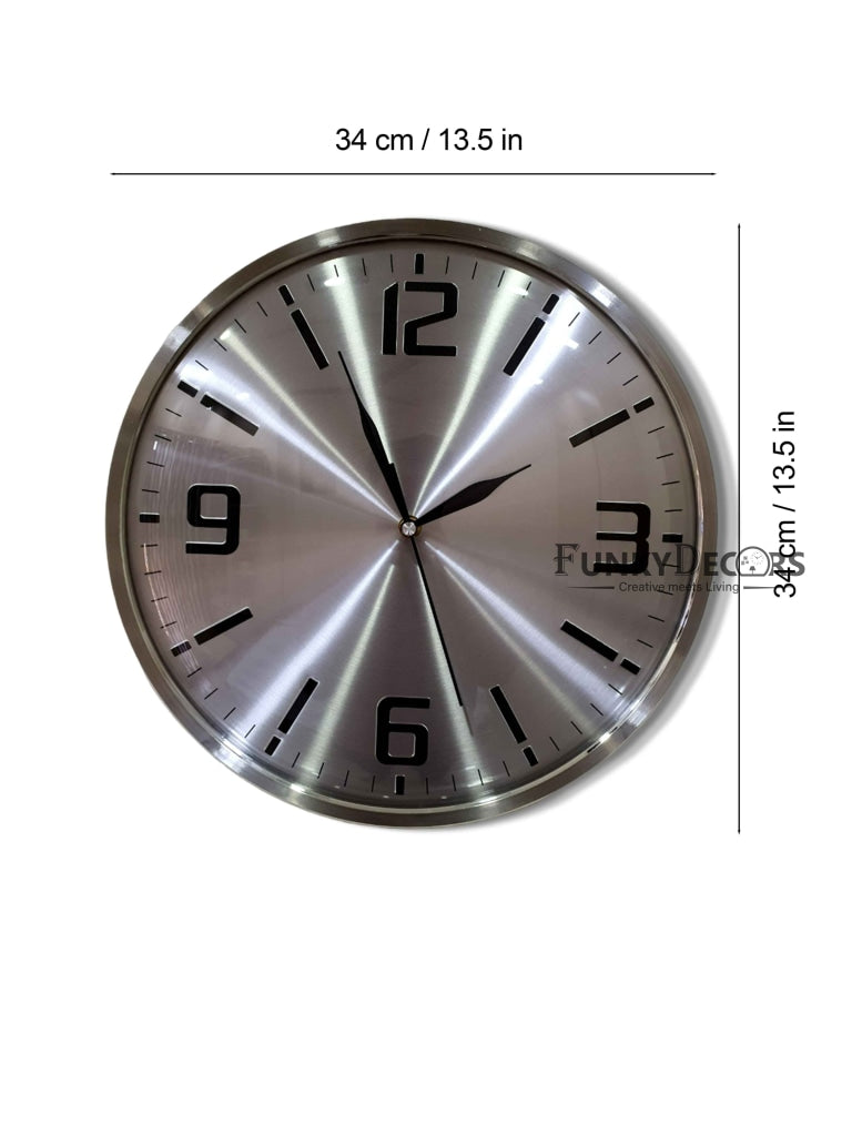 FunkyDecors Big Font Silver Minimal Wall Clock Watch Decor For Home Office And Gifts 34 Cm Tall