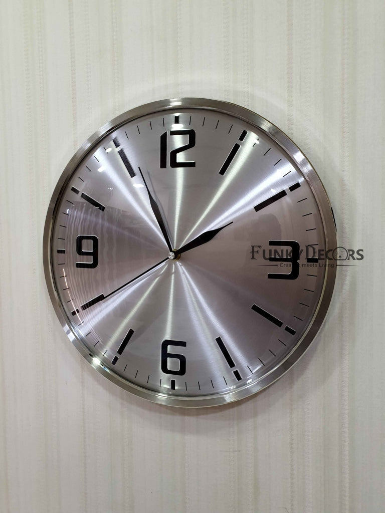 FunkyDecors Big Font Silver Minimal Wall Clock Watch Decor For Home Office And Gifts 34 Cm Tall
