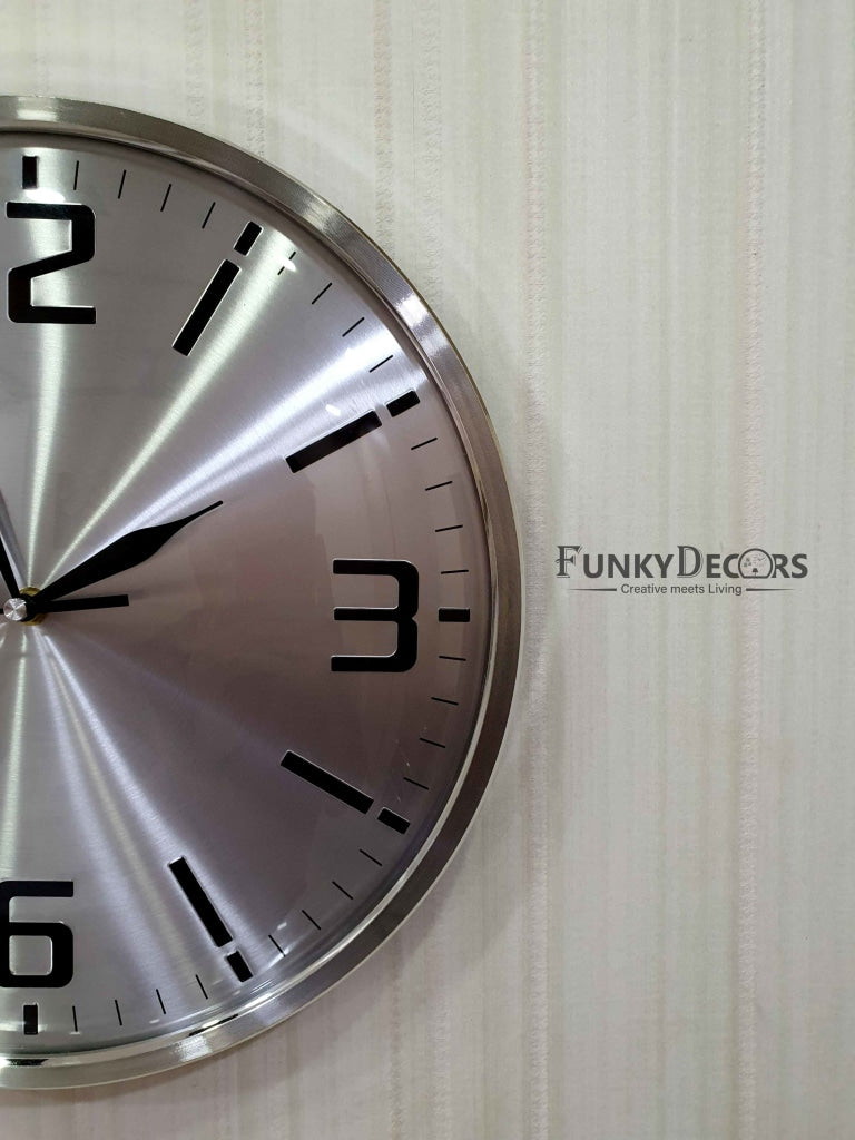 FunkyDecors Big Font Silver Minimal Wall Clock Watch Decor For Home Office And Gifts 34 Cm Tall