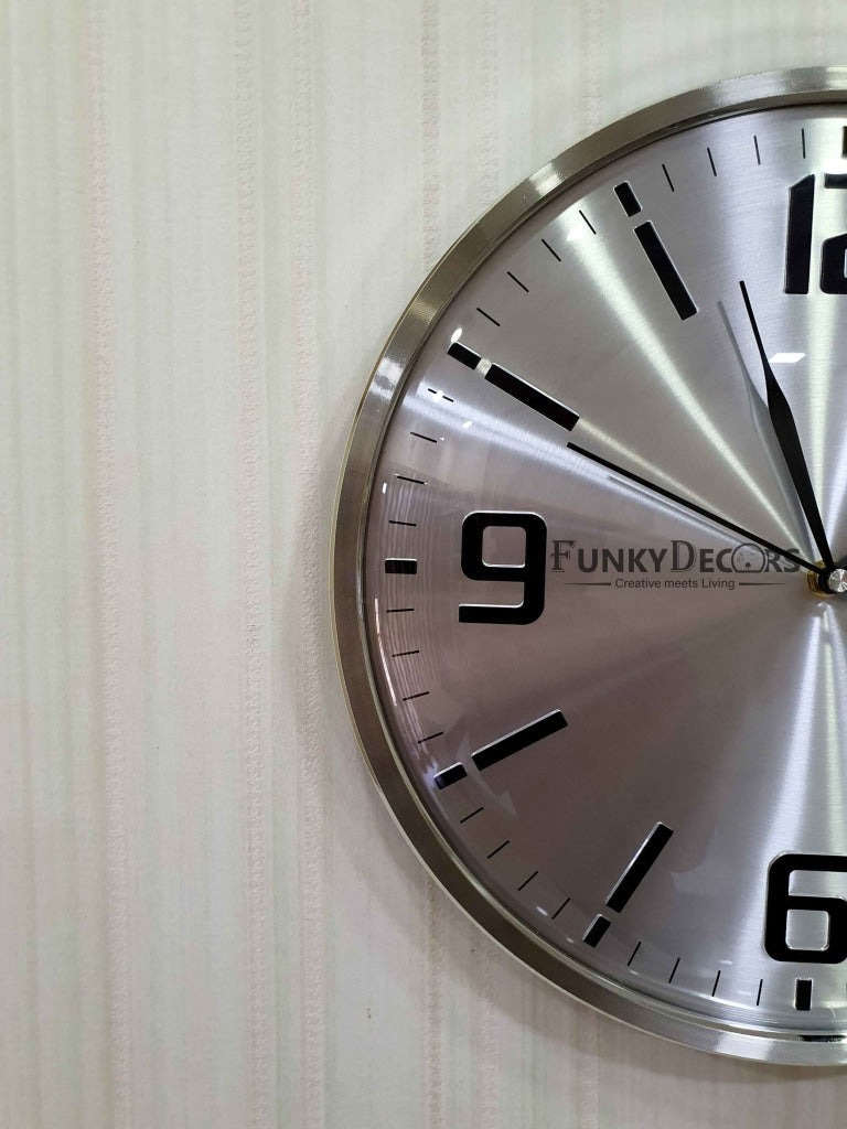 FunkyDecors Big Font Silver Minimal Wall Clock Watch Decor For Home Office And Gifts 34 Cm Tall