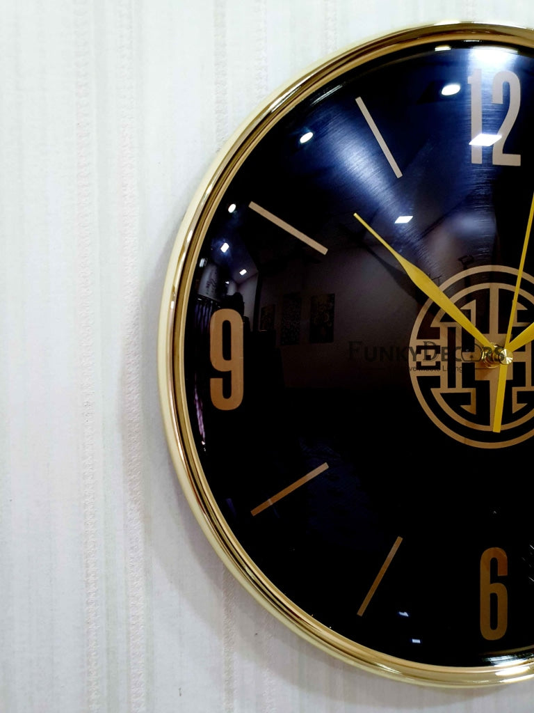 FunkyDecors Black Golden Minimal Wall Clock Watch Decor For Home Office And Gifts 35 Cm Tall