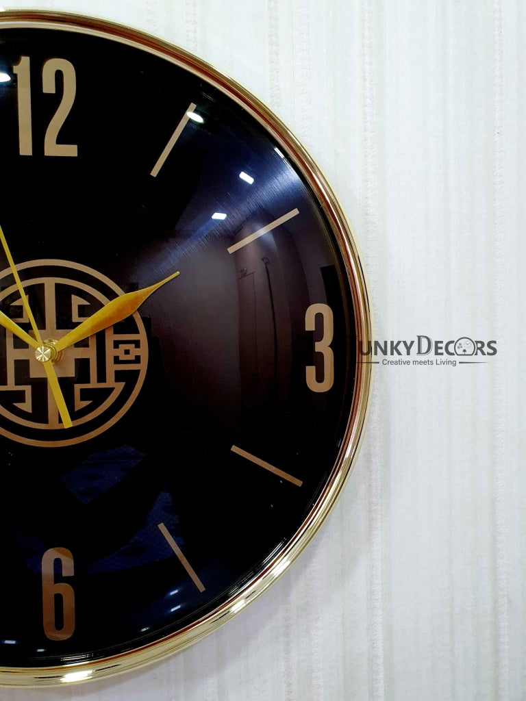 FunkyDecors Black Golden Minimal Wall Clock Watch Decor For Home Office And Gifts 35 Cm Tall