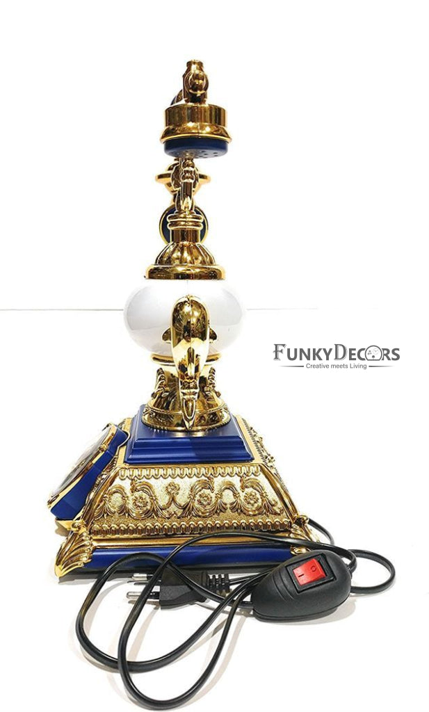 FunkyTradition Blue Golden Vintage Style Telephone Table Lamp with Alarm Clock for Christmas, Anniversary, Birthday Gift, Home and Office Decor