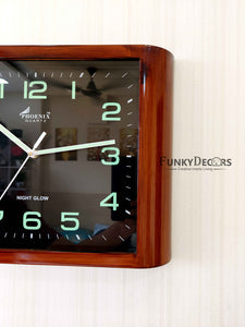 Funkytradition Classic Wooden Design Brown Square Wall Clock Watch Decor For Home Office And Gifts