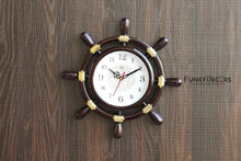 Load image into Gallery viewer, FunkyTradition Decorative Antique Retro Round Ship Steering Shape Plastic Pendulum Wall Clock for Home Office Decor and Gifts 40 CM Tall
