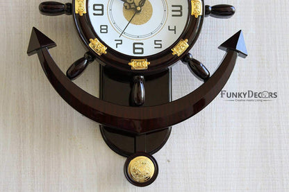 FunkyDecors Decorative Retro Anchor Ship Steering Shape Plastic Pendulum Wall Clock for Home Office Decor and Gifts 50 CM Tall