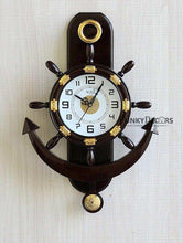 Load image into Gallery viewer, FunkyTradition Decorative Retro Anchor Ship Steering Shape Plastic Pendulum Wall Clock for Home Office Decor and Gifts 50 CM Tall
