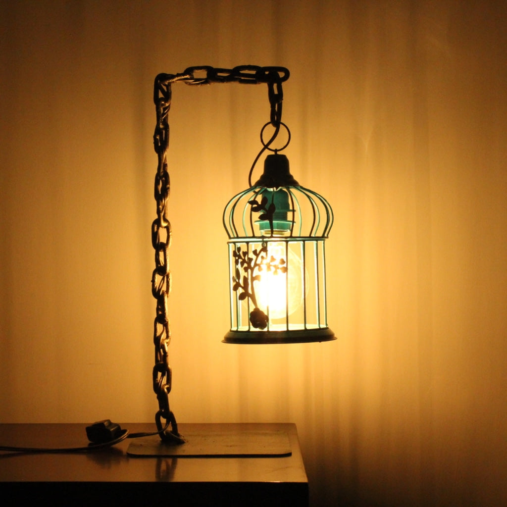 FunkyDecors Designer Metal Bird Cage Chain Table Lamp