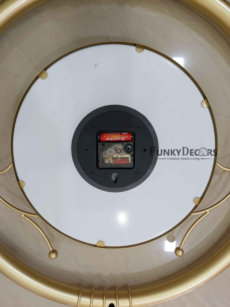 FunkyDecors Designer Round Metal Golden White Big Wall Clock 55 Cm Tall Watch Decor For Home And