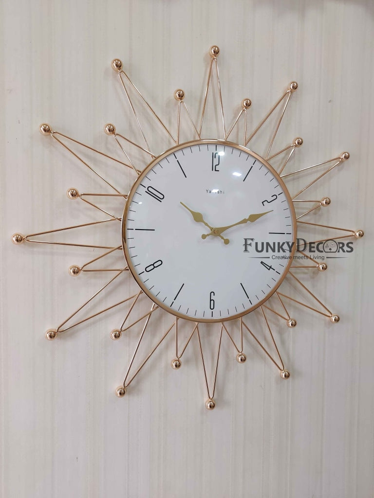 FunkyDecors Designer Star Metal Golden White Big Wall Clock 60 Cm Tall Watch Decor For Home And