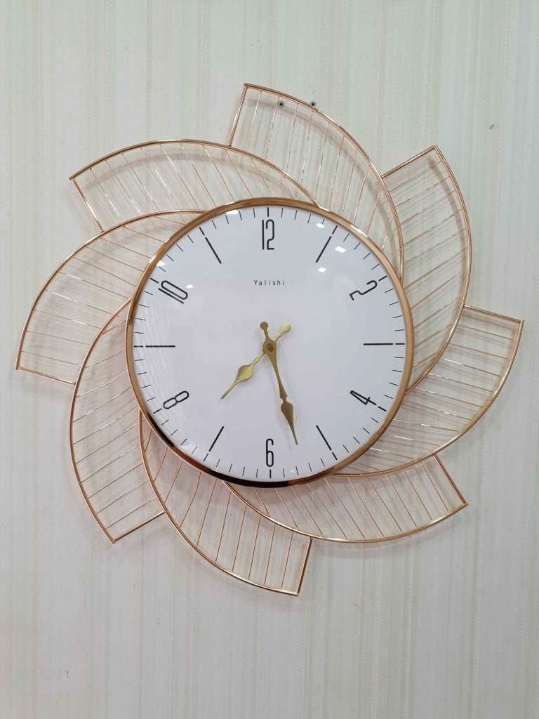 FunkyDecors Designer Star Metal Golden White Big Wall Clock 60 Cm Tall Watch Decor For Home And