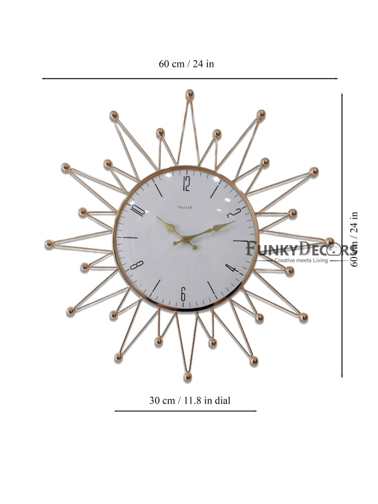 FunkyDecors Designer Star Metal Golden White Big Wall Clock 60 Cm Tall Watch Decor For Home And