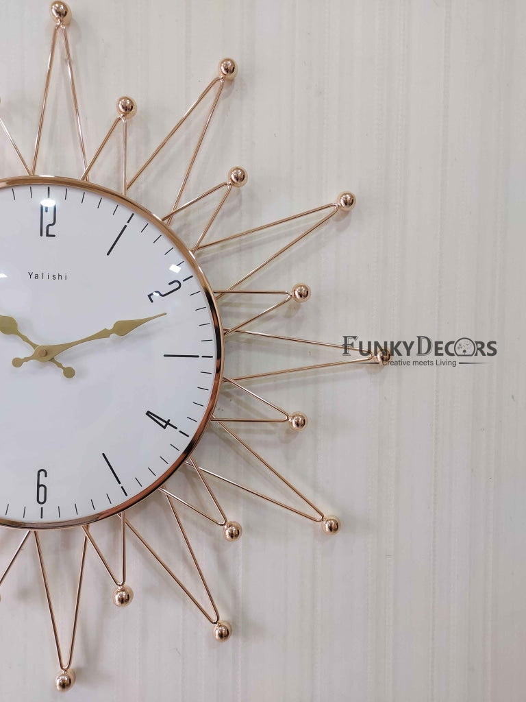 FunkyDecors Designer Star Metal Golden White Big Wall Clock 60 Cm Tall Watch Decor For Home And