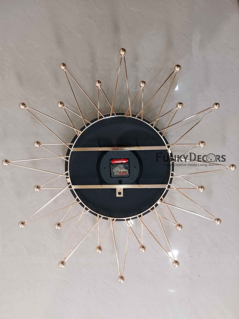 FunkyDecors Designer Star Metal Golden White Big Wall Clock 60 Cm Tall Watch Decor For Home And