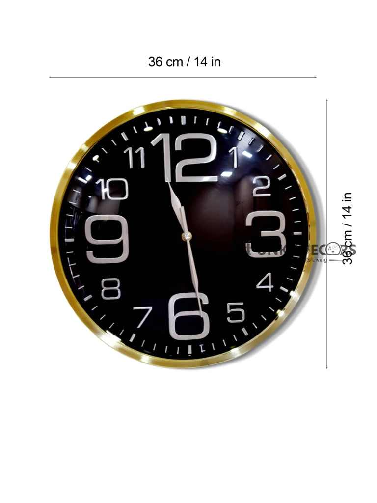 FunkyDecors Golden Black Minimal Wall Clock Watch Decor For Home Office And Gifts 36 Cm Tall
