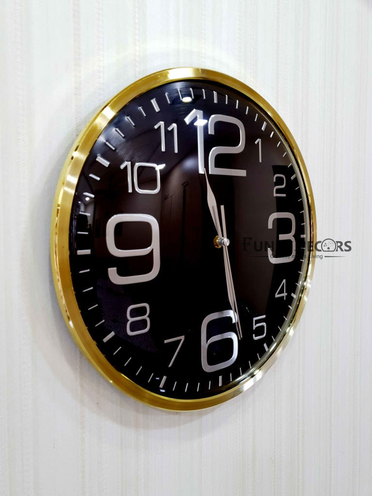 FunkyDecors Golden Black Minimal Wall Clock Watch Decor For Home Office And Gifts 36 Cm Tall